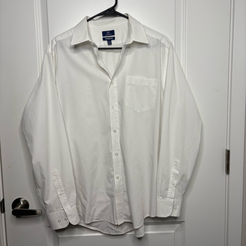 George NEW Large White Casual Button Down Shirt